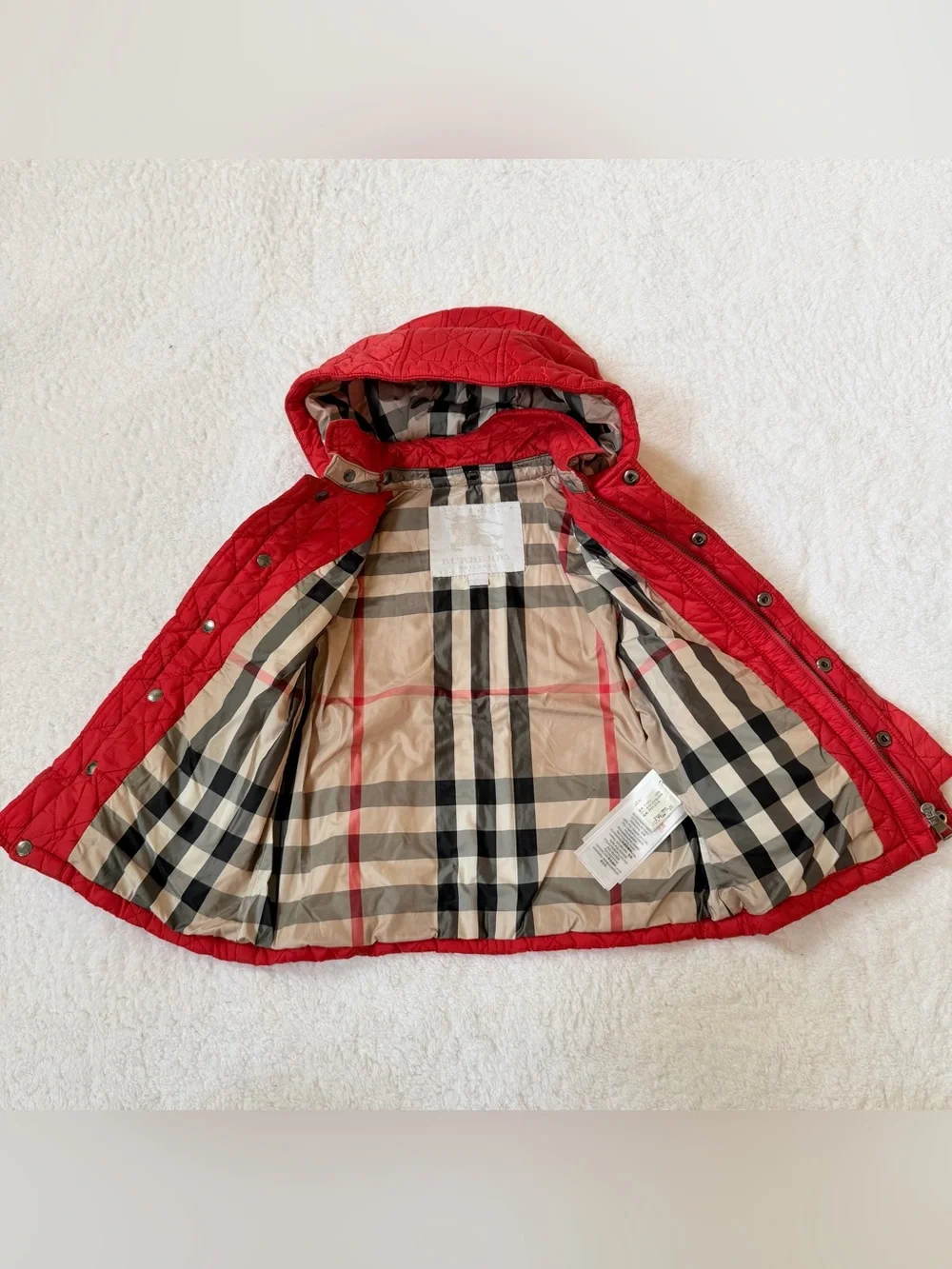 Burberry Toddler Girls Puffer Jacket 2T Nova Check Berry Red Horse Hooded Kids